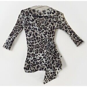 Y2K johnny heaven Leopard print brown wrap blouse V neck woman's S